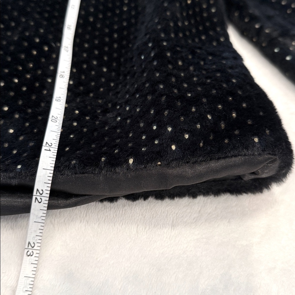 MINKPINK faux fur black jacket with gold dot pattern open front chunky warm SM - Picture 13 of 14